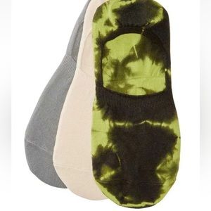 HUE Women's 3-Pack Tie Dyed Hidden Liner Socks One Size Gray Tan Olive